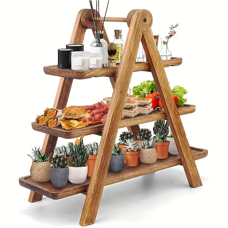 Présentoir à gâteaux rustique en bois - Étagère à fruits et snacks écologique pour fêtes et déco intérieure (ID: LY129567)