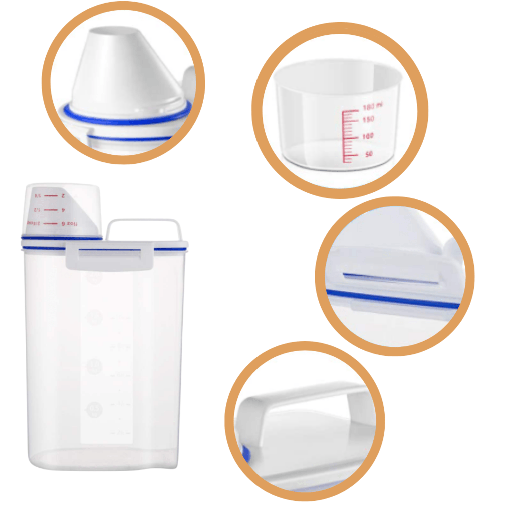 Récipient de stockage alimentaire avec bec verseur et doseur gradué