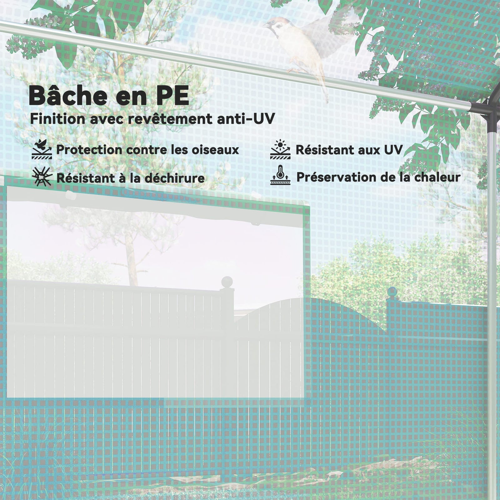 Serre de Jardin Tunnel 6 m² (2 × 3 m) — Bâche PE Anti-UV, 4 Fenêtres, Porte Enroulable, Armature Acier Galvanisé Serre de jardin