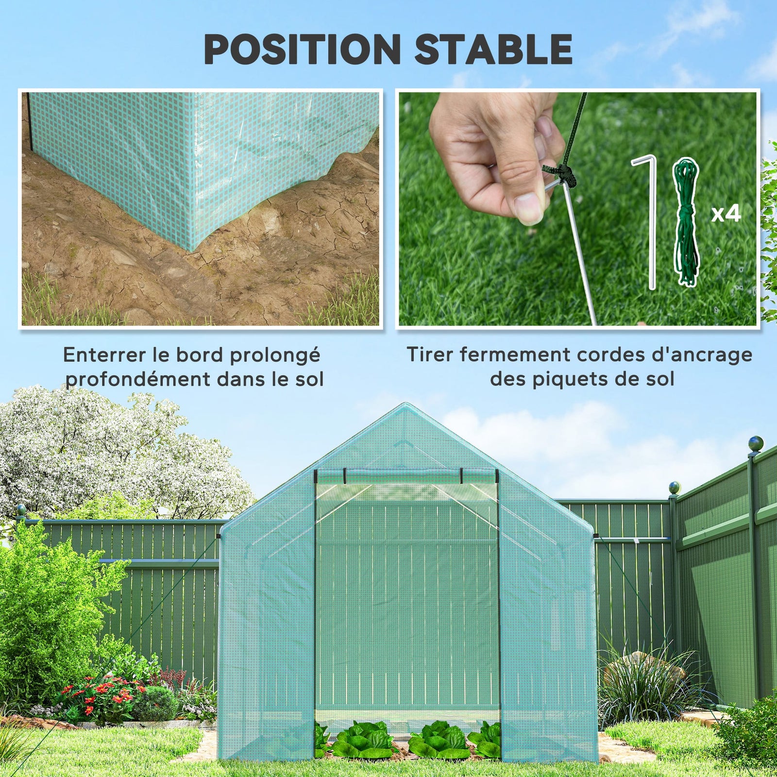 Serre de Jardin Tunnel 6 m² (2 × 3 m) — Bâche PE Anti-UV, 4 Fenêtres, Porte Enroulable, Armature Acier Galvanisé Serre de jardin