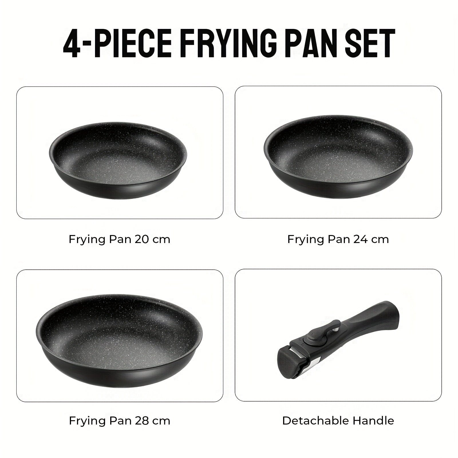 Set de poêles antiadhésives amovibles | 3 tailles | Adapté à tous les feux | Aluminium | Noir
