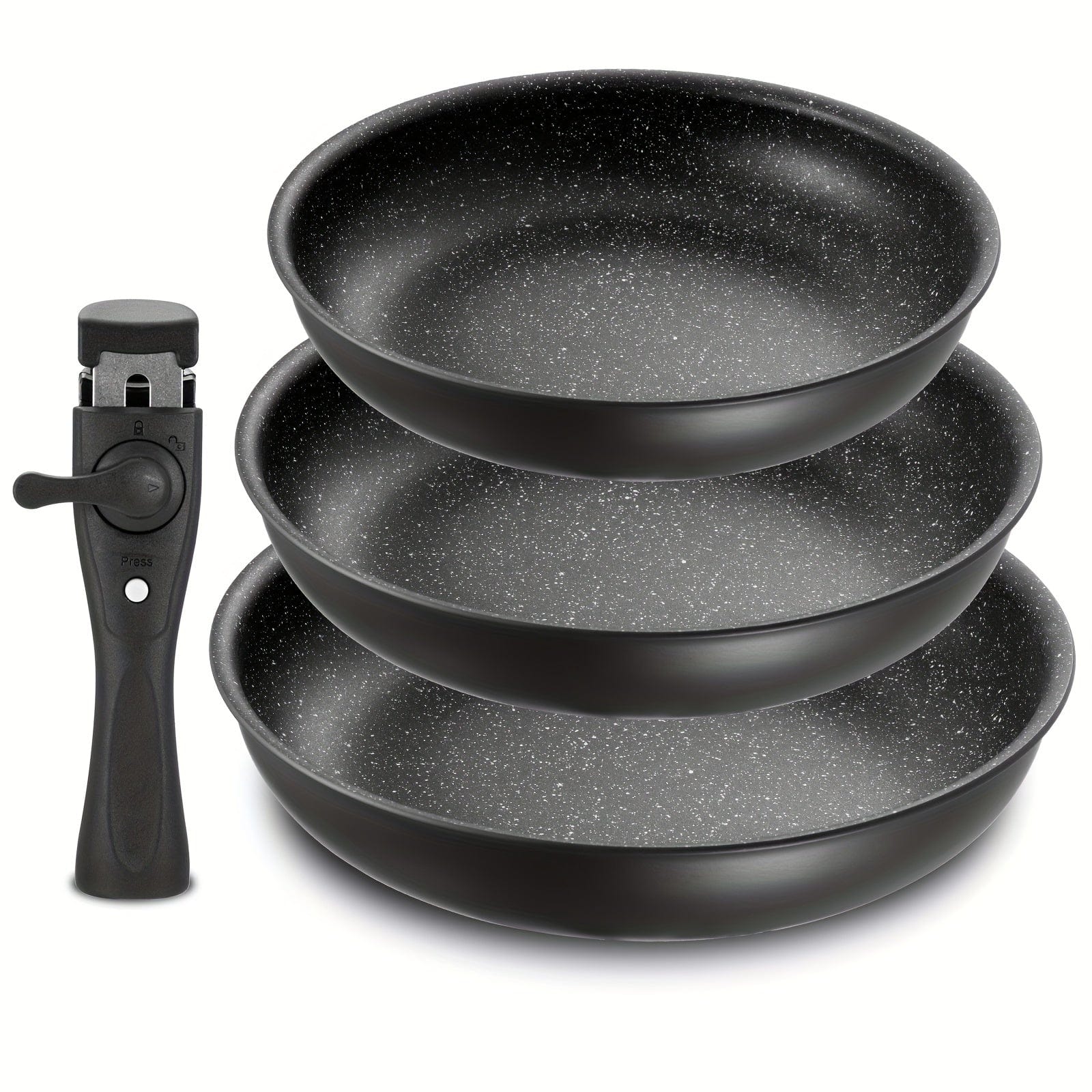 Set de poêles antiadhésives amovibles | 3 tailles | Adapté à tous les feux | Aluminium | Noir