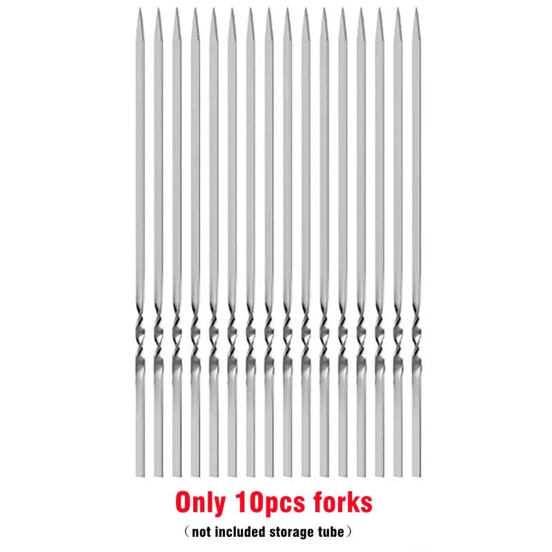 Stainless Steel Barbecue Skewer BBQ Shish Kebab Flat Forks Storage Tube For Outdoor Camping Picnic Cooking Tools Reusable 20Pcs Only 10pcs forks