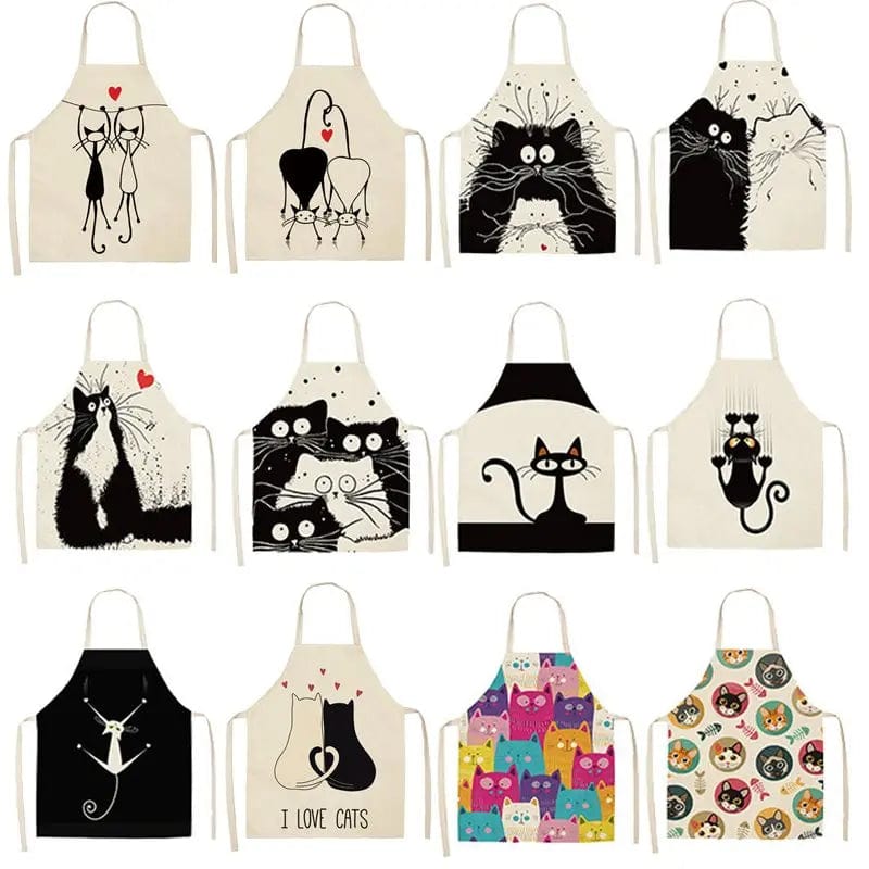 Tablier de Cuisine Cartoon Cat Linen Sleeveless Apron Adult 55x68cm Chats en Coeur / Adulte 55x68cm
