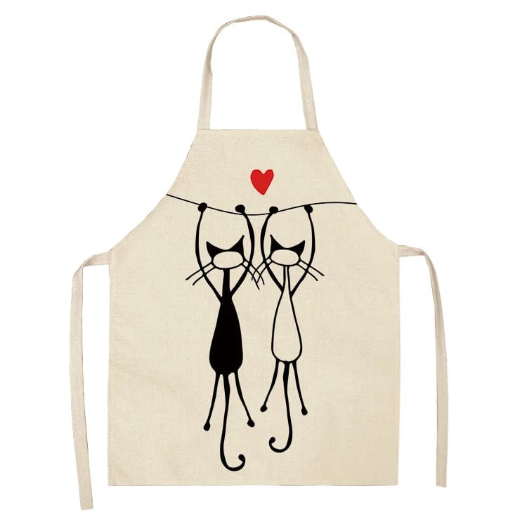 Tablier de Cuisine Chat Japonais Imprimé en Lin pour Adulte Chat Surpris / Adulte 55x68cm