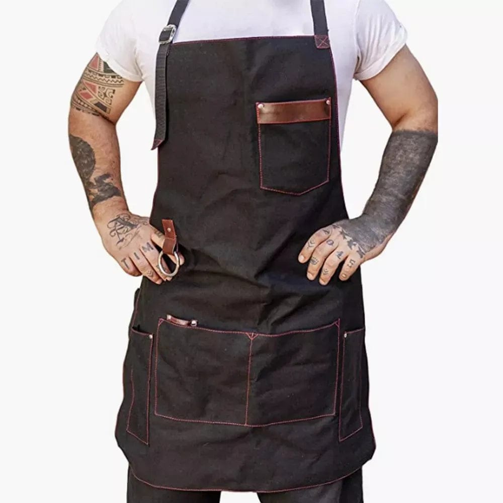 Tablier de Cuisine en Toile Homme avec Poches - Tablier de Cuisine Imperméable de Qualité pour Chef - Cadeau Idéal Black
