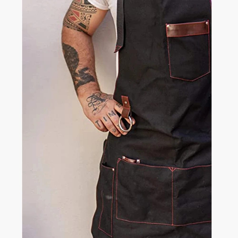 Tablier de Cuisine en Toile Homme avec Poches - Tablier de Cuisine Imperméable de Qualité pour Chef - Cadeau Idéal Black