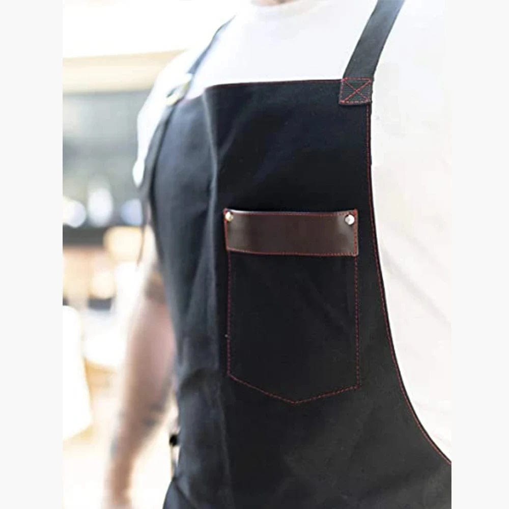 Tablier de Cuisine en Toile Homme avec Poches - Tablier de Cuisine Imperméable de Qualité pour Chef - Cadeau Idéal Black