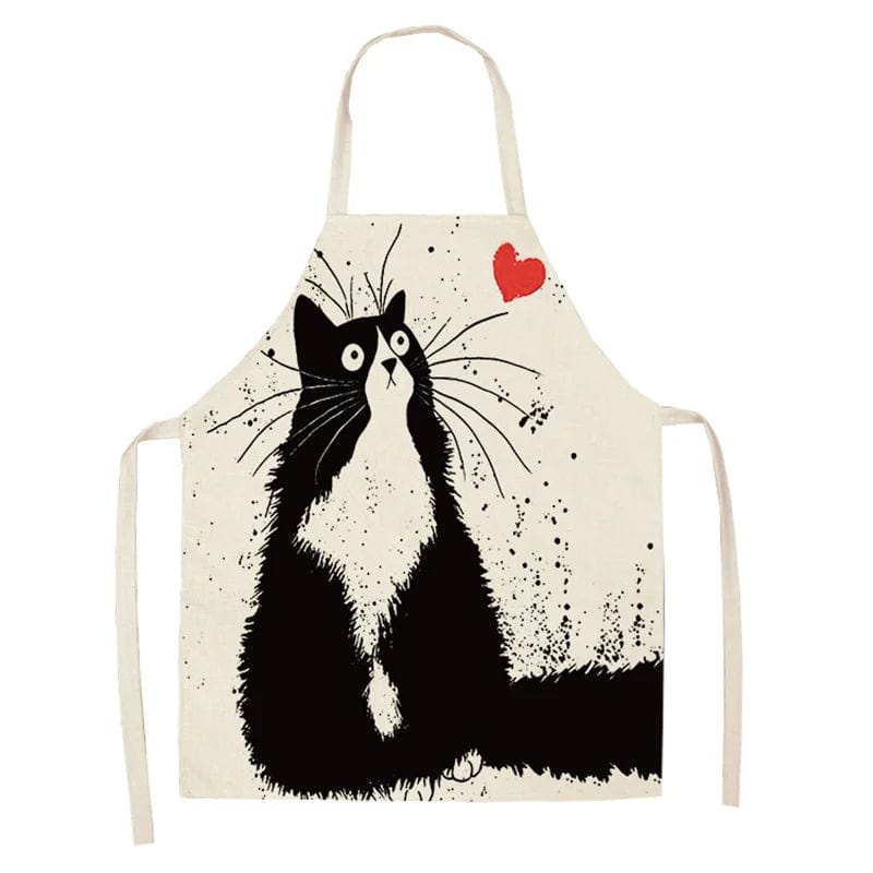 Tablier de Cuisine Japonais avec Chaton Imprimé en Lin - Chat Griffeur Chat Griffeur / Adulte 55x68cm