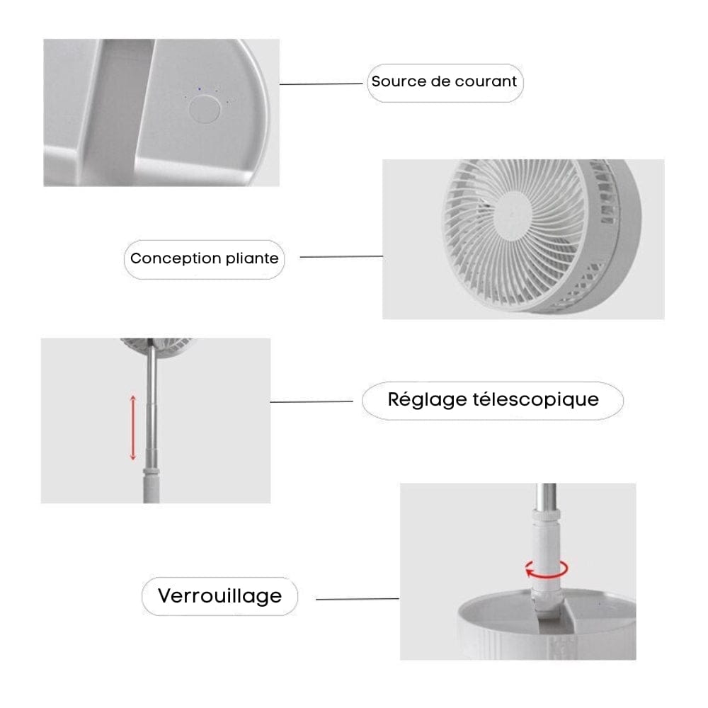 Ventilateur portable rétractable sans fil USB