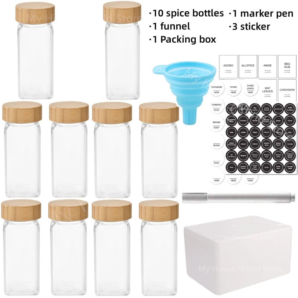 Vous cherchez à organiser vos épices de façon écologique et pratique ? Découvrez notre Ensemble de Pots à Épices en Verre & Bambou. 10pcs jars set