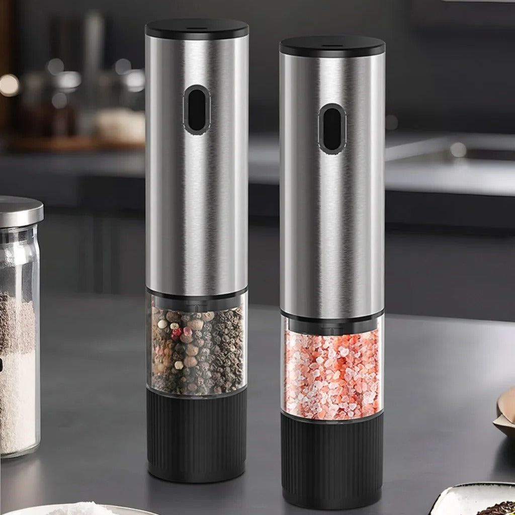 Set de 2 Moulins à Sel et Poivre Électriques Rechargeables USB-C avec Socle, Inox