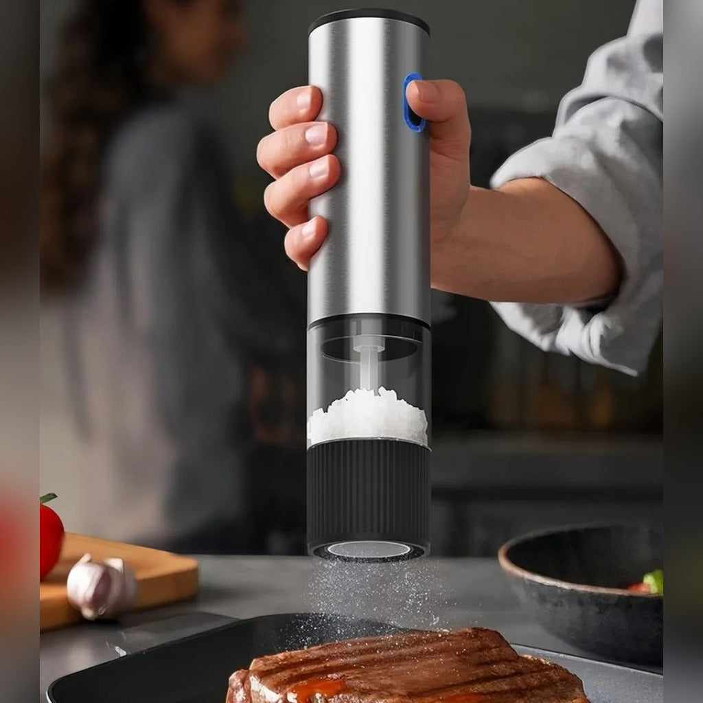 Set de 2 Moulins à Sel et Poivre Électriques Rechargeables USB-C avec Socle, Inox