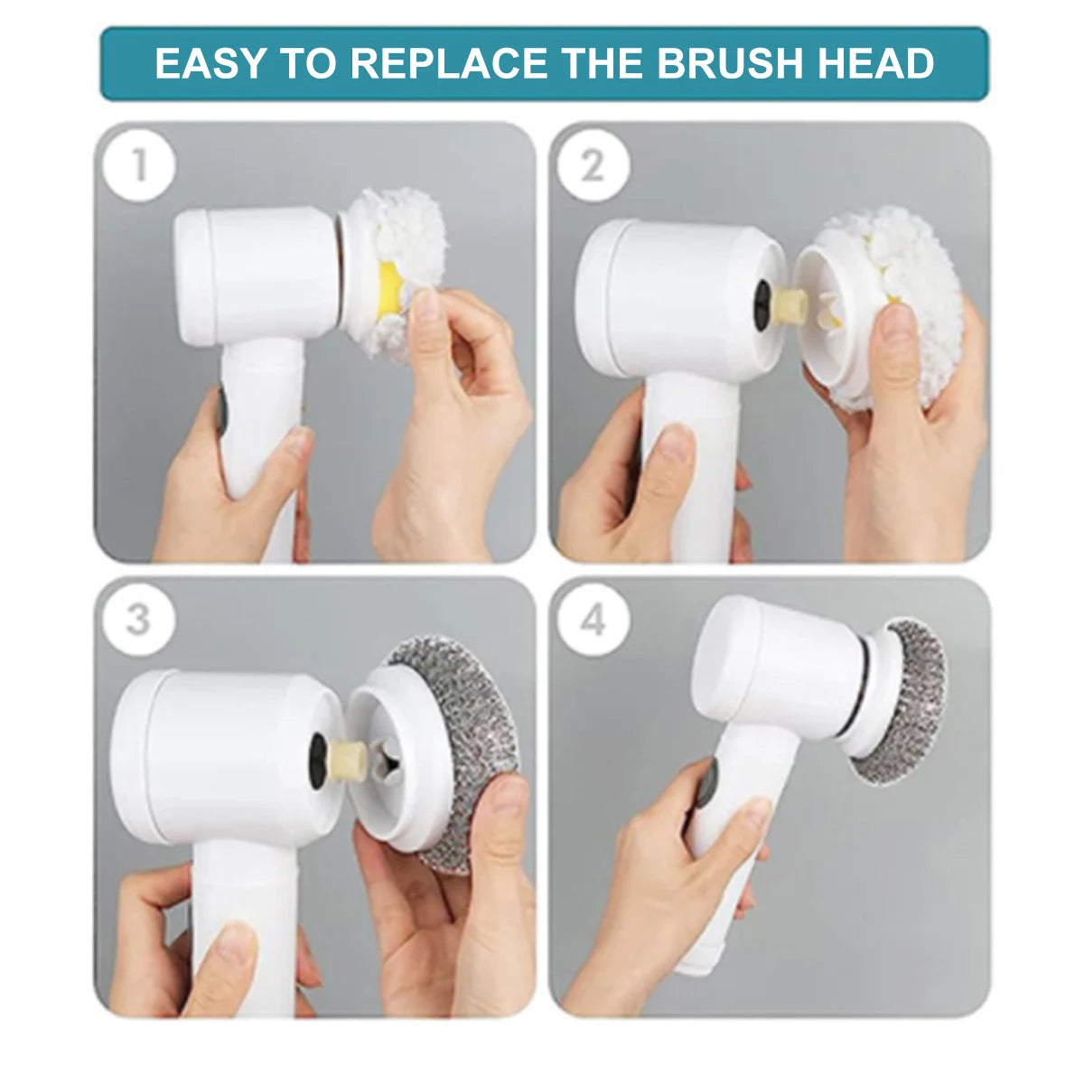 Kit de 5 Têtes de Rechange pour Brosse Rotative Électrique — Éponges, Brosse et Inox