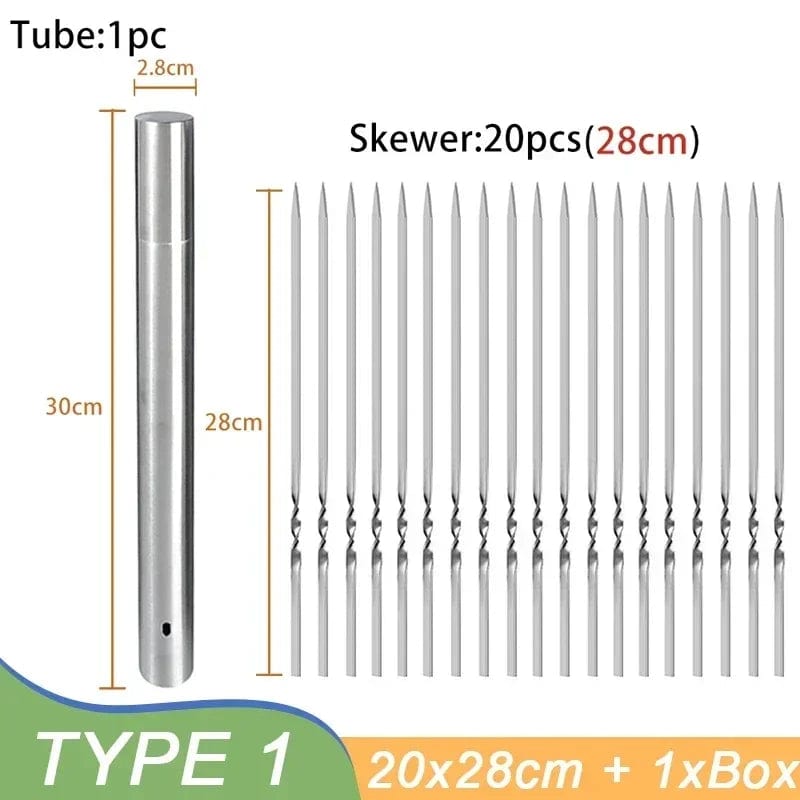 5/20Pcs Stainless Steel Barbecue Skewer Reusable BBQ Skewers Kebab Iron Stick For Outdoor Camping Picnic Barbecue Skewers Tools 21Pcs 28cm