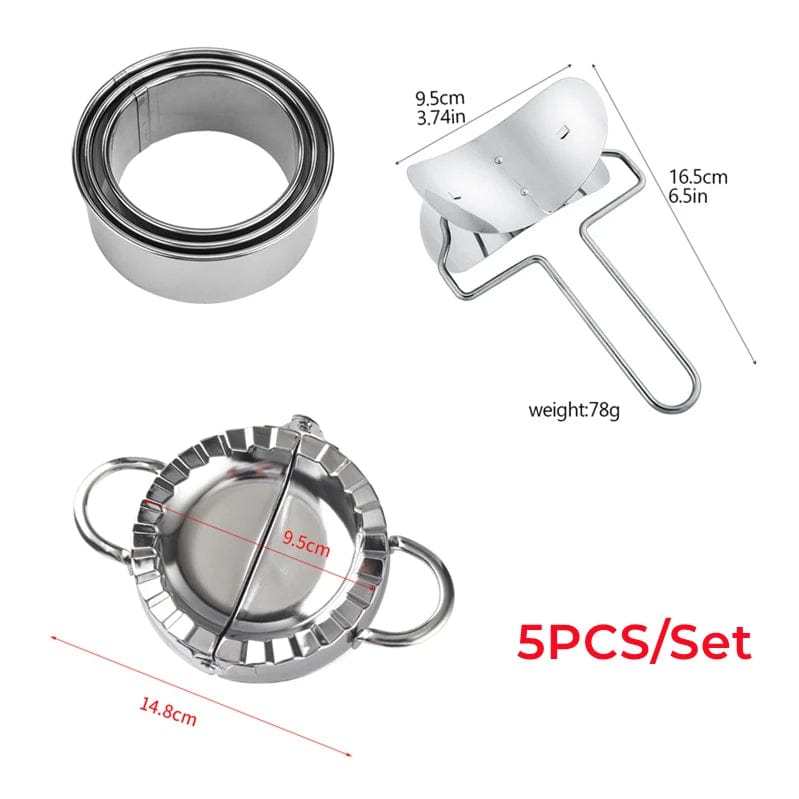 5pcs/Set Dumpling Mold Stainless Steel Chinese Shuijiao Maker Empanadas Metal Dough Pressing Tool Pastry Kitchen Accessories dumpling mold set