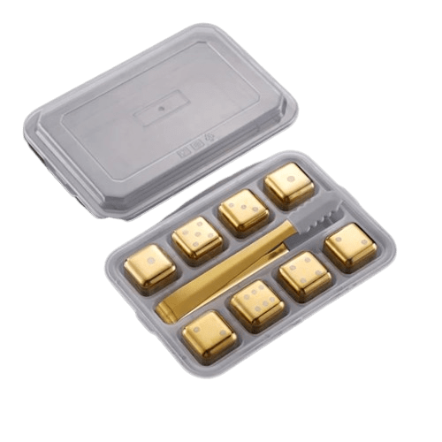 8 Glaçons Réutilisables Inox Doré en forme de Dés à jouer