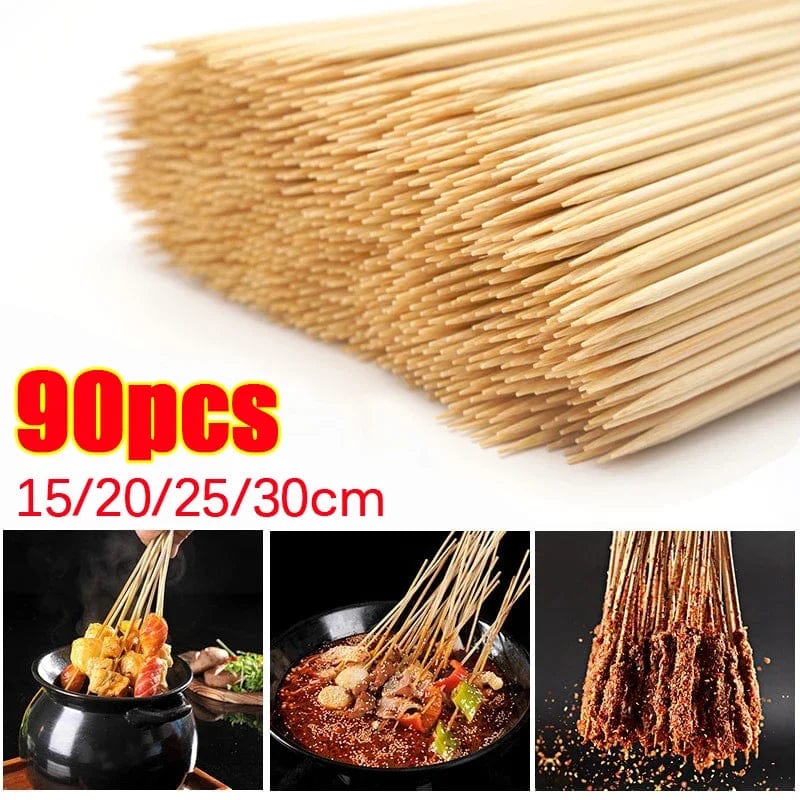 90pcs Disposable Bamboo Stick Food Grade Bamboo Skewer Sticks Natural Wood Long Stick for Barbecue Fruit BBQ Tools 15/20/25/30cm 30CM