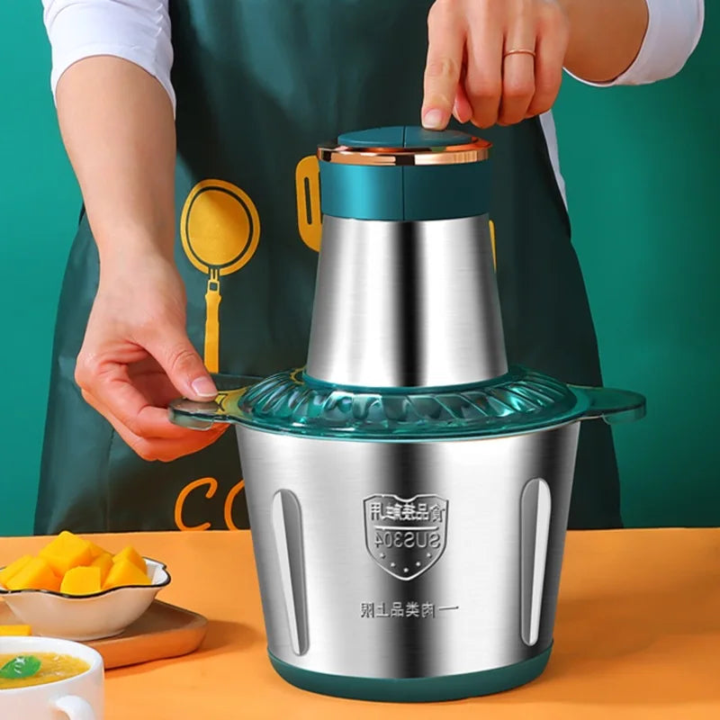 Hachoir Électrique Multifonction 3L Inox 304 — 300 W, 2 Vitesses, 4 Lames