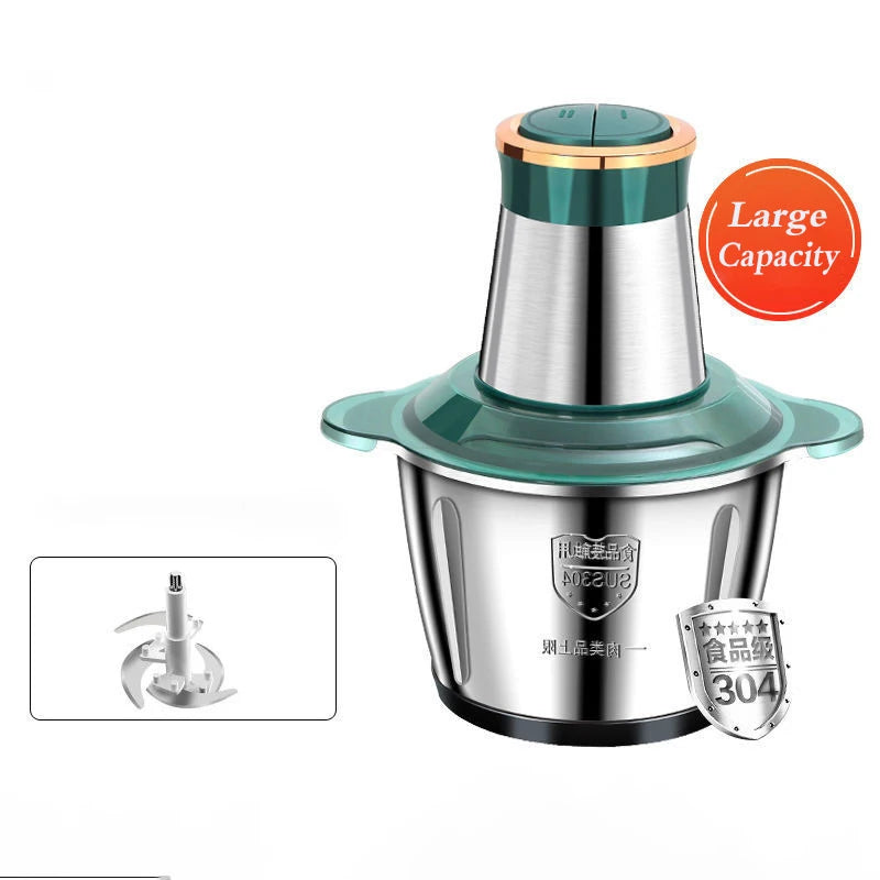Hachoir Électrique Multifonction 3L Inox 304 — 300 W, 2 Vitesses, 4 Lames