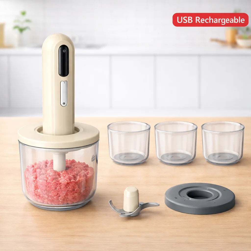Hachoir Électrique Sans Fil 30 W USB — 1 Grand Bol 400 ml + 3 Petits Bols 200 ml