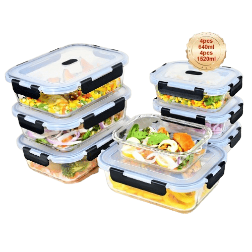 Boîte Hermétique en Verre Borosilicate - Lot de 8 pièces Anti-fuite Boîtes Hermétiques