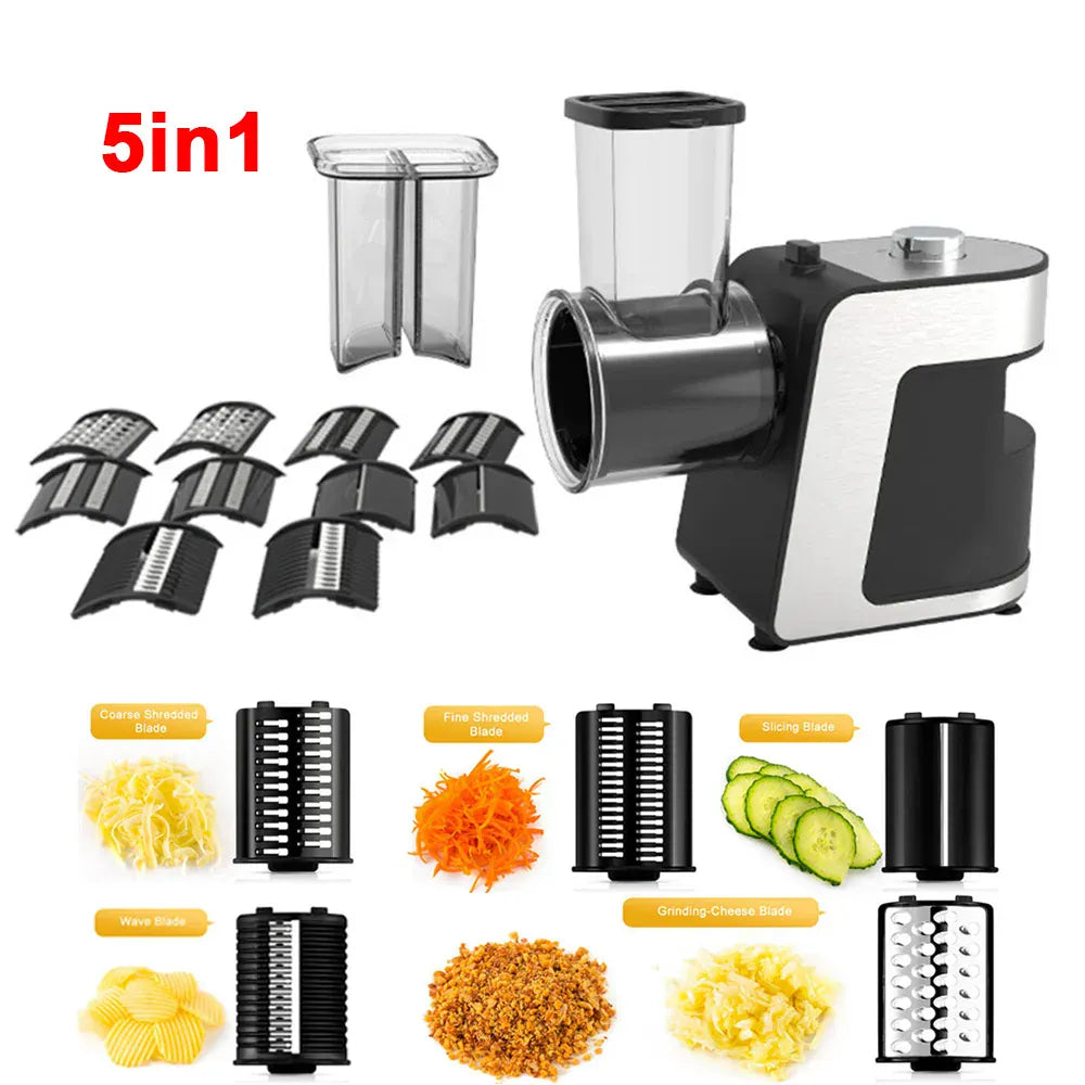 Coupe-légumes Électrique 5 en 1 — 500 W avec 5 Lames Interchangeables Coupe Légumes