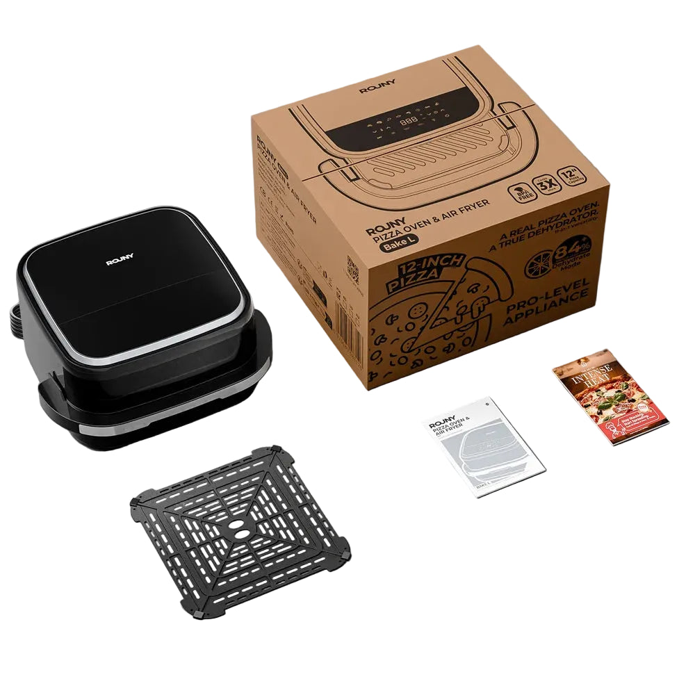 Air fryer four à pizza noir avec sa grille, son carton et sa notice