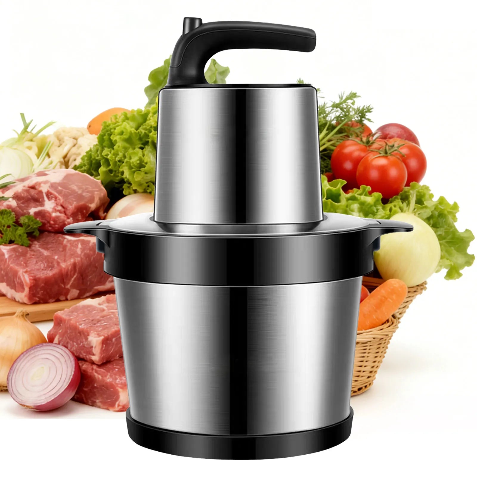 Hachoir électrique 8L 4500W en inox polyvalent pour viandes et légumes