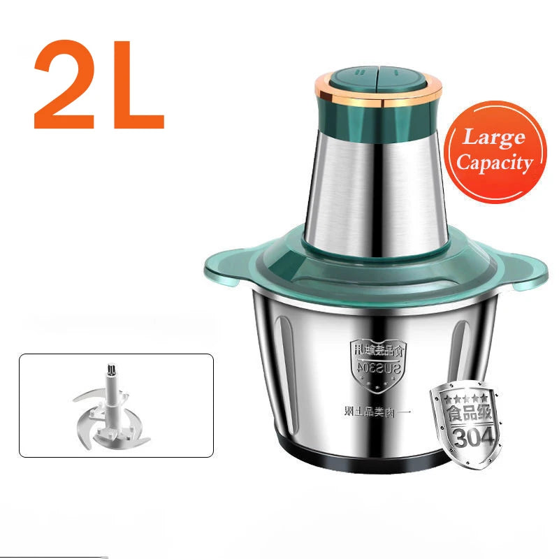 Hachoir Électrique Multifonction 3L Inox 304 — 300 W, 2 Vitesses, 4 Lames