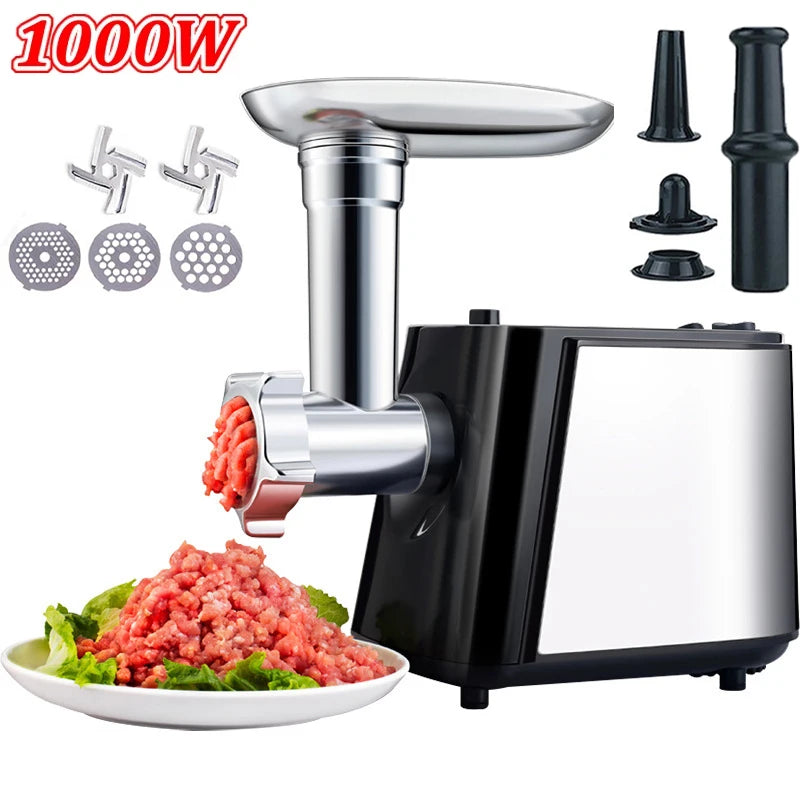 Hachoir électrique 2L 1000W en Inox avec Accessoires Inclus