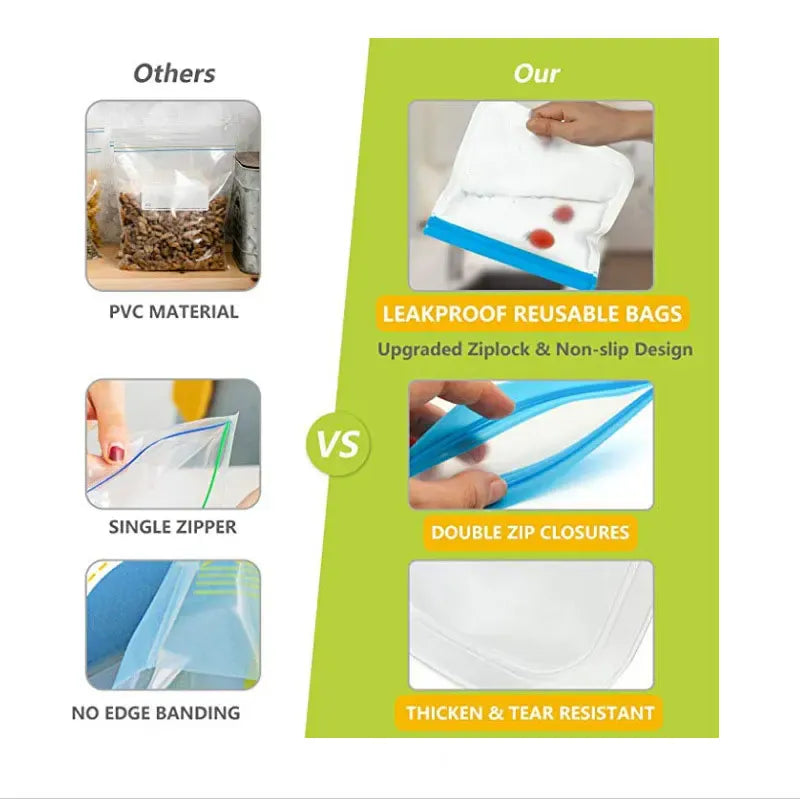 sachets alimentaires en silicone avec fermeture anti-fuite