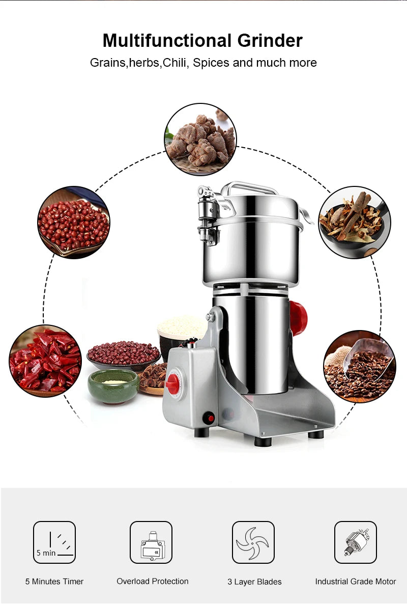 Broyeur multifonction entouré de haricots rouges, piments et cannelle