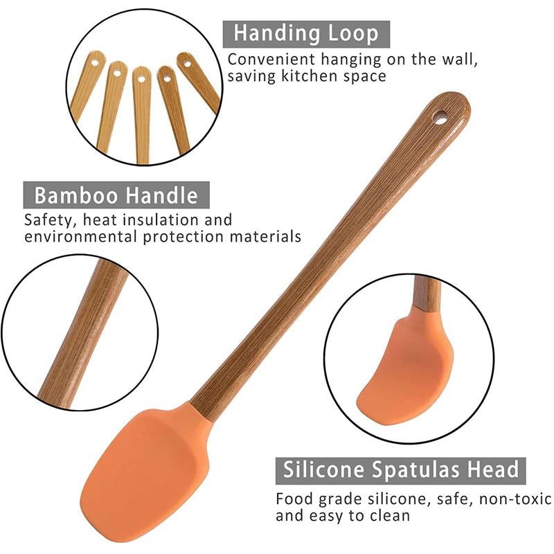 spatules en silicone avec manche en bambou