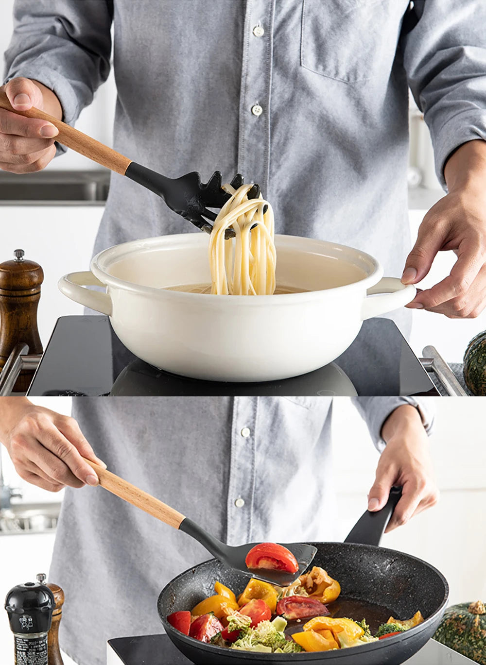 cuisine amusante avec ustensiles en silicone