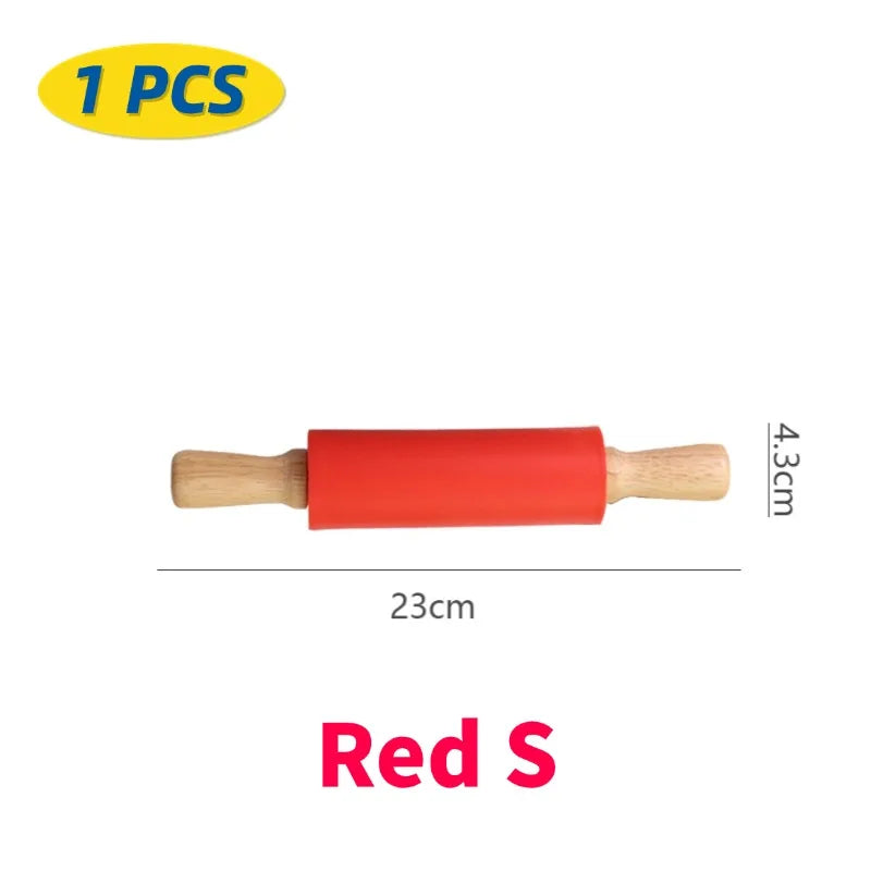 Rouleau à pâtisserie en silicone non-adhérent avec poignées en bois - Set de 14 pièces