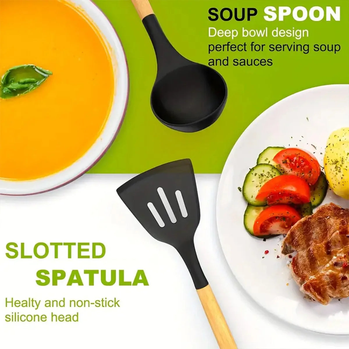 ustensiles silicone pour plats antiadhésifs