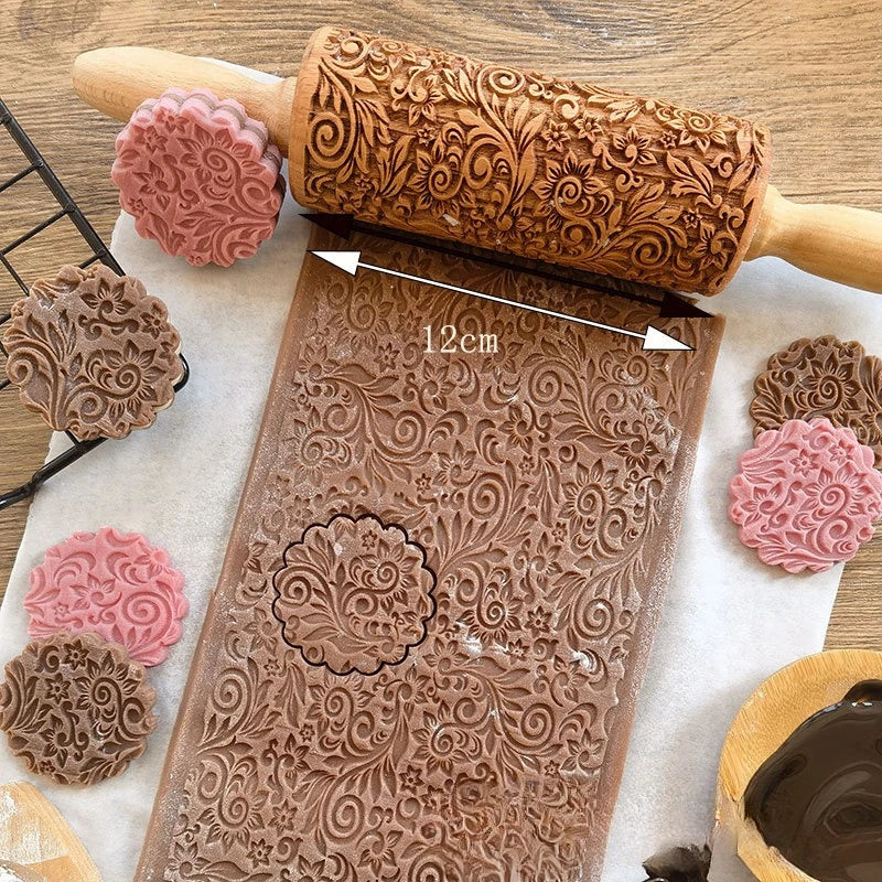 Rouleur à pâtisserie en bois avec motifs animaliers - Outil d'embossage pour biscuits DIY