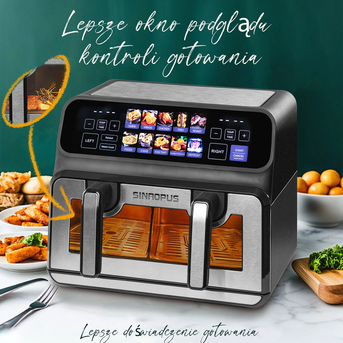 Air Fryer 9L 2200W Double Zone à Séparateur – Friteuse sans Huile