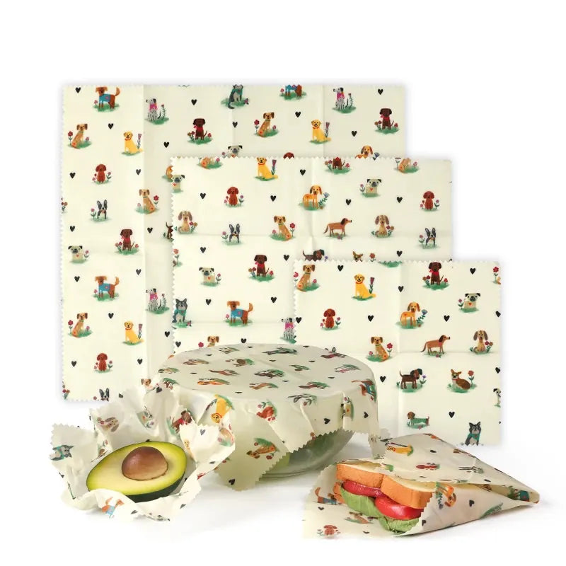 Film Alimentaire Cire d'Abeille Lot de 6 Réutilisables Décorés far