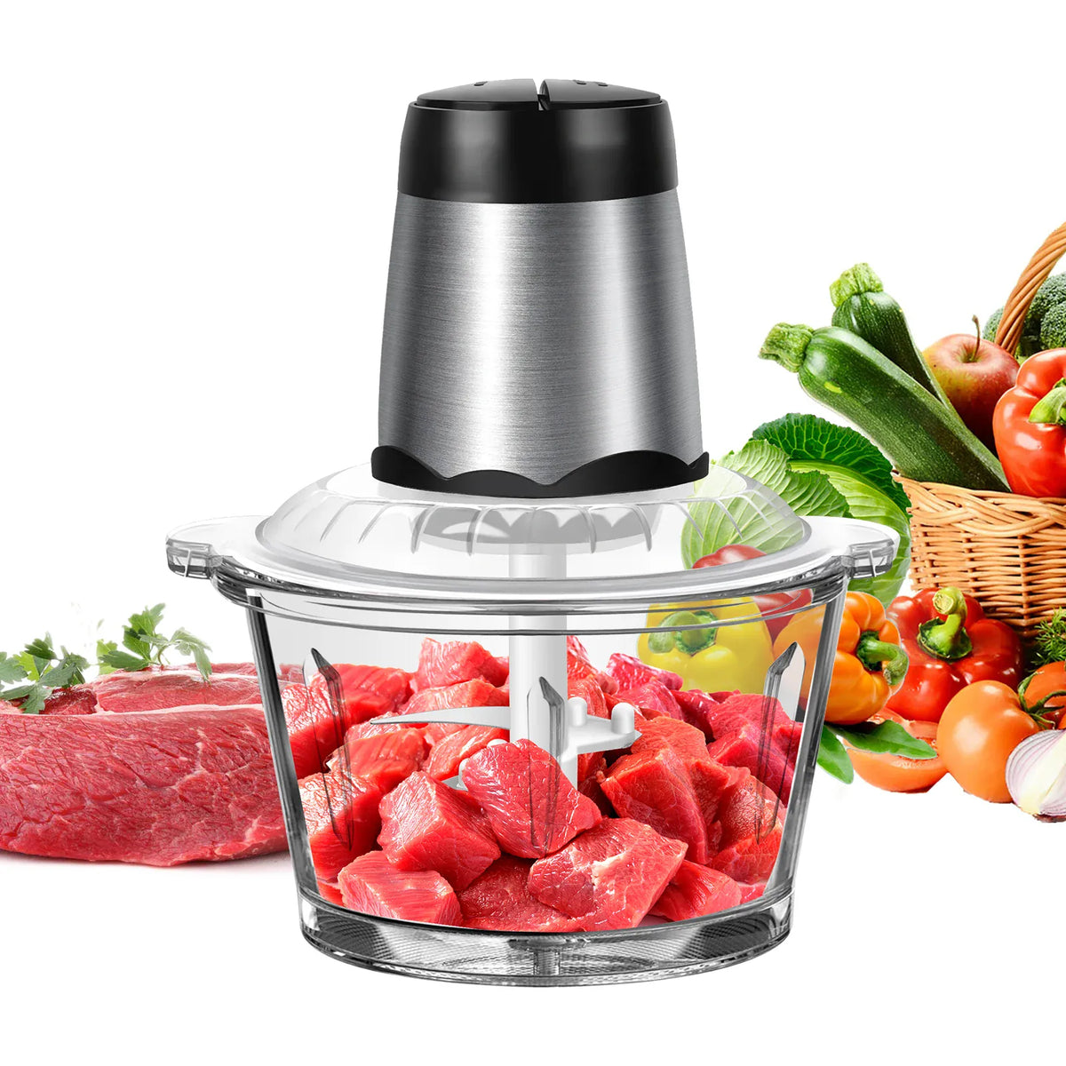 Hachoir Électrique 300W avec Bol en Verre 2L — Aliments Mous et Durs hachoir electrique