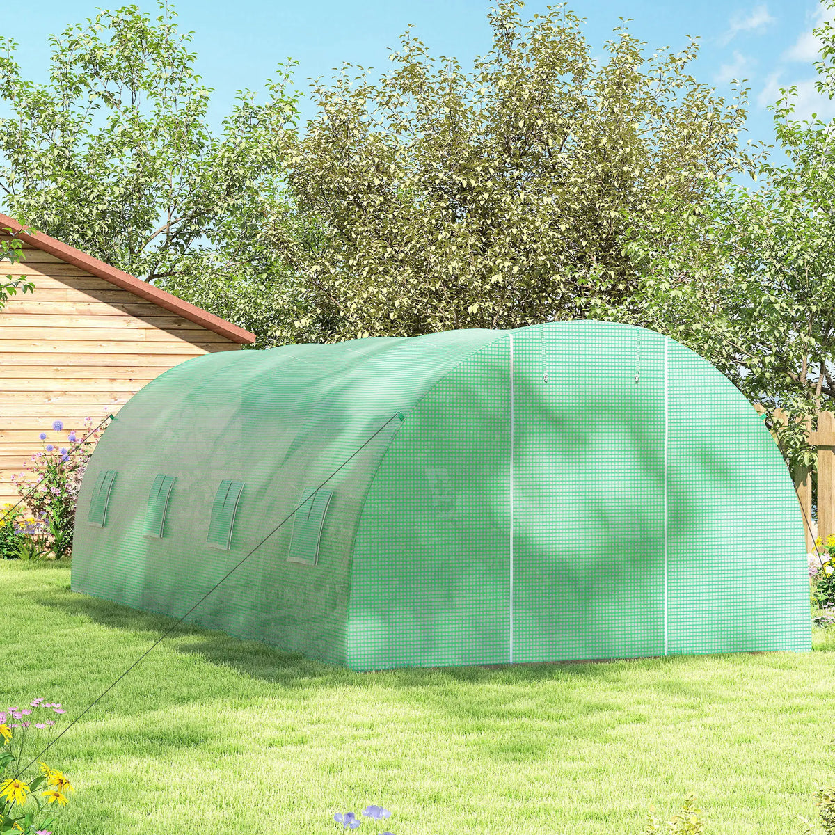 Serre Tunnel de Jardin 18 m² (6 × 3 × 2 m) – 8 Fenêtres, Porte Zippée, Acier Galvanisé & Bâche PE Anti-UV