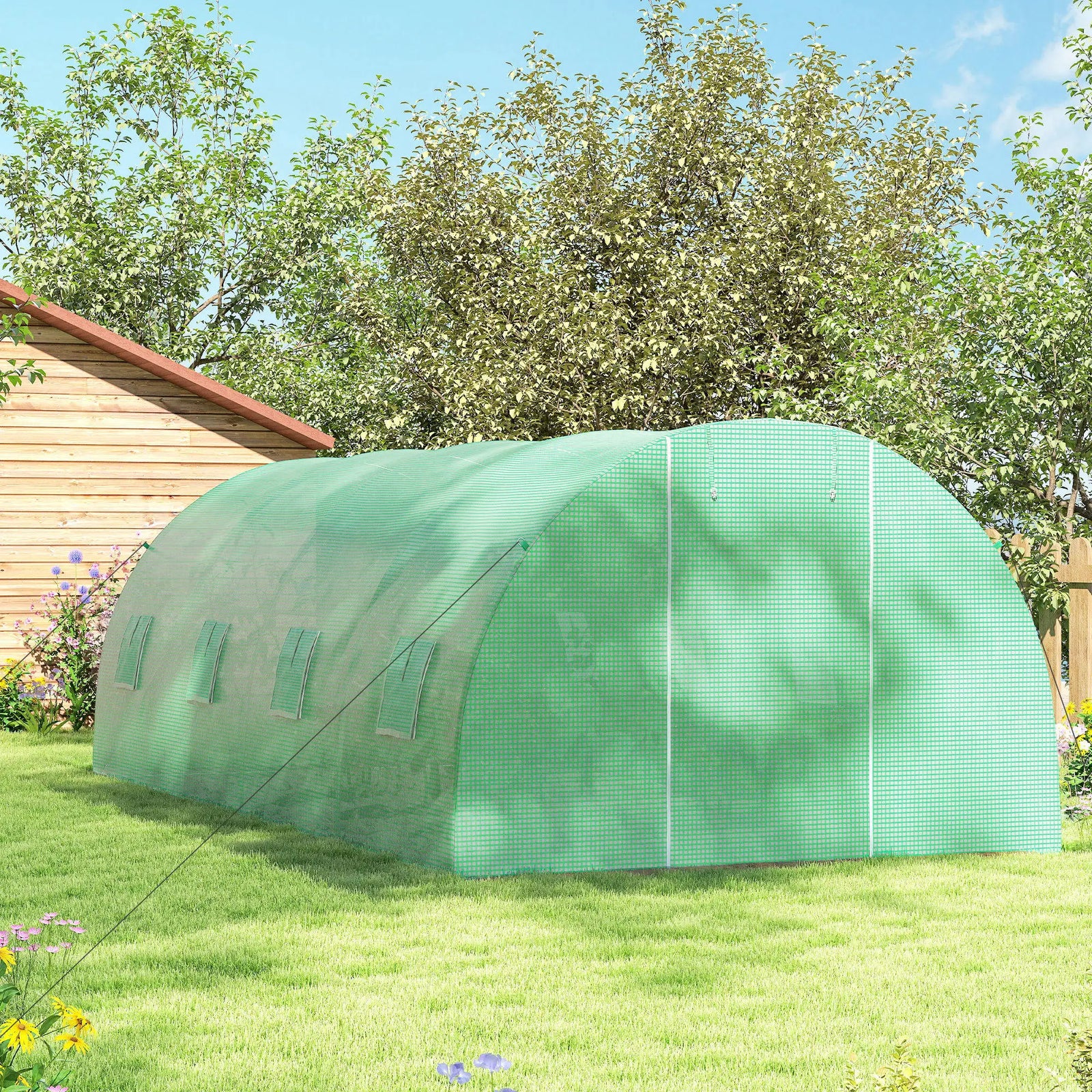 Serre Tunnel de Jardin 18 m² (6 × 3 × 2 m) – 8 Fenêtres, Porte Zippée, Acier Galvanisé & Bâche PE Anti-UV