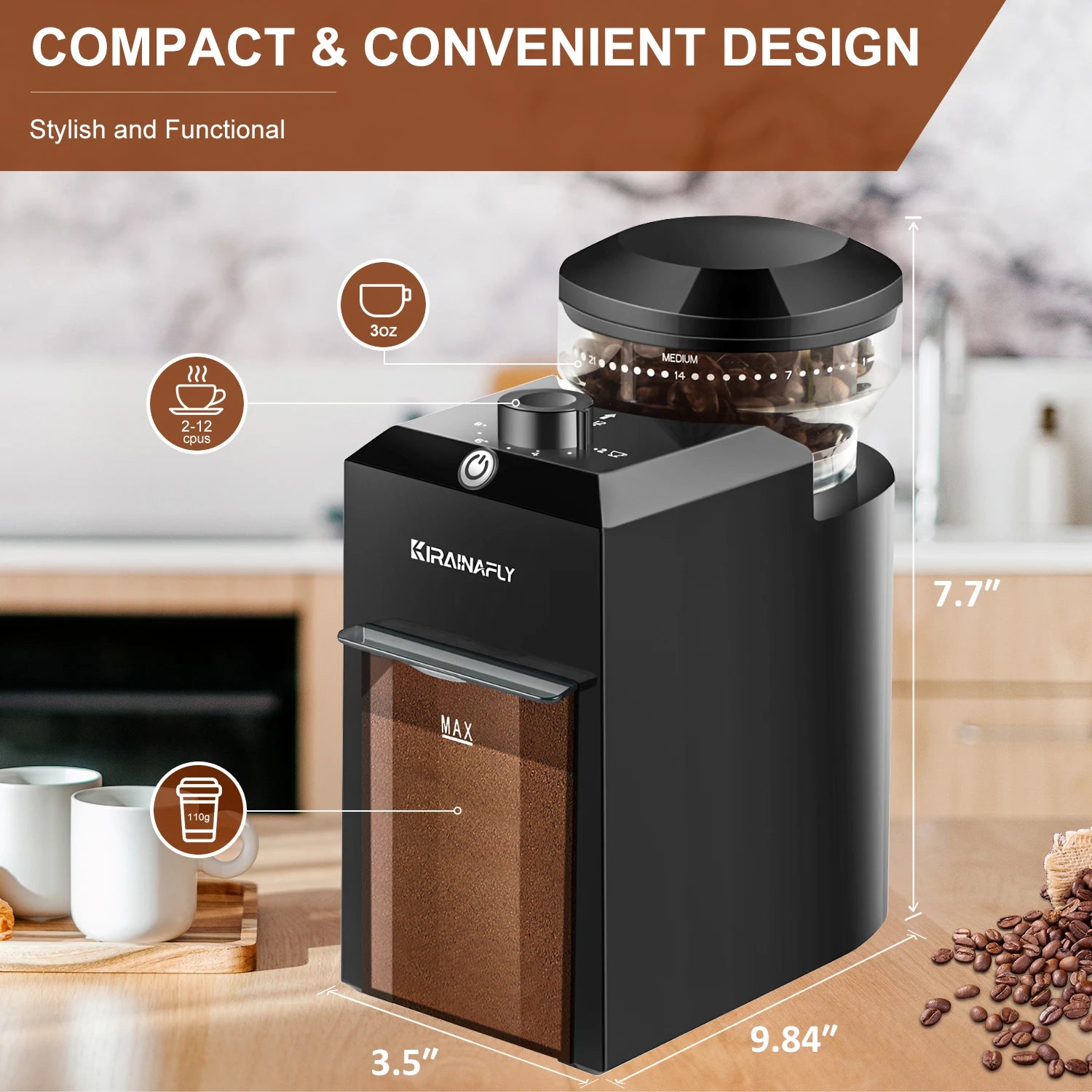 Moulin à café compact sur un plan de travail