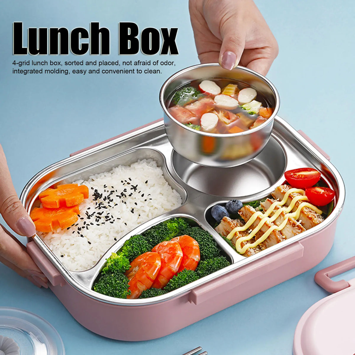 Bento 4 Compartiments Inox 304 | Boîte à Lunch Portable 800ml