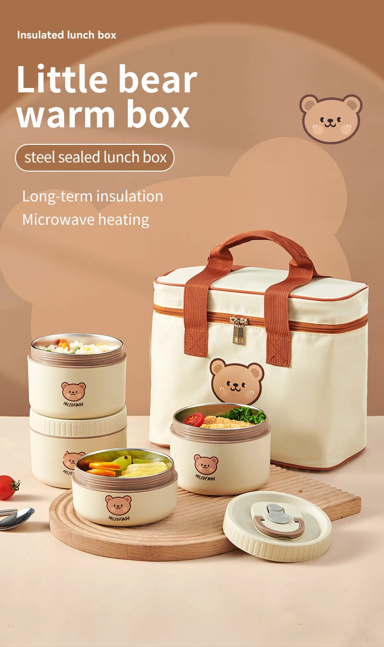 Ensemble de 4 Lunchbox cylindriques isothermes pour enfants (2 litres)