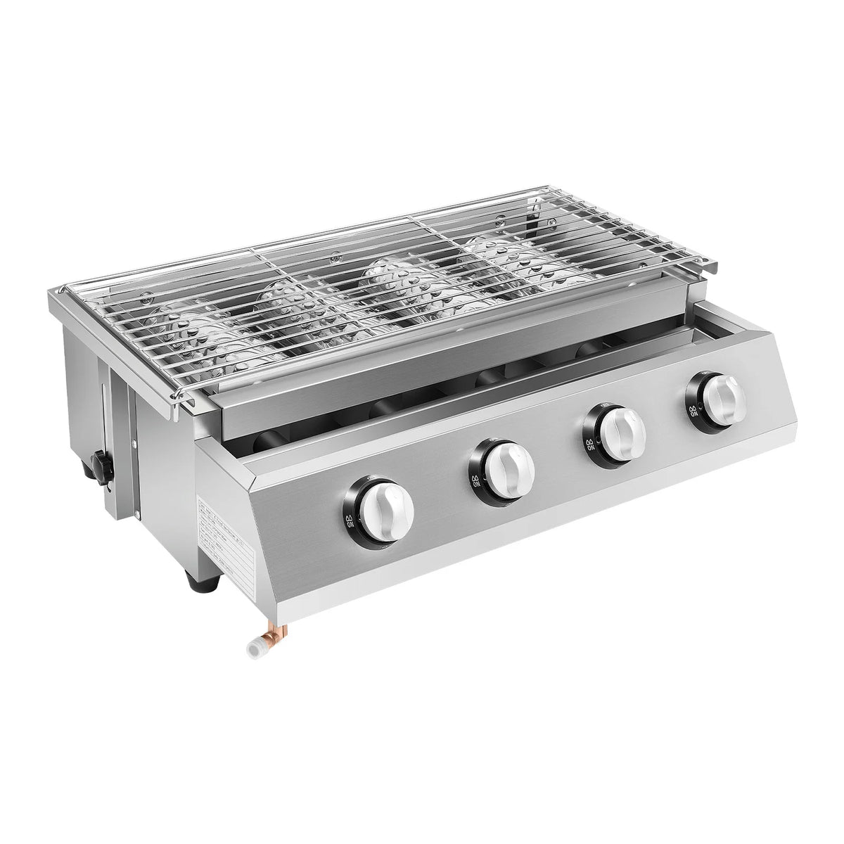 Plancha Gaz 4 Brûleurs Inox – Barbecue de Table Sans Fumée, Grille Amovible (GPL)