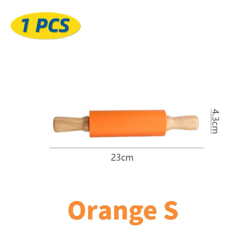 Rouleau à pâtisserie en silicone non-adhérent avec poignées en bois - Set de 14 pièces