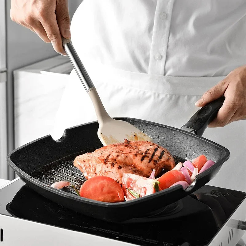 Set d'Ustensiles de Cuisine en Silicone avec Support Rotatif 360° - 12 pièces