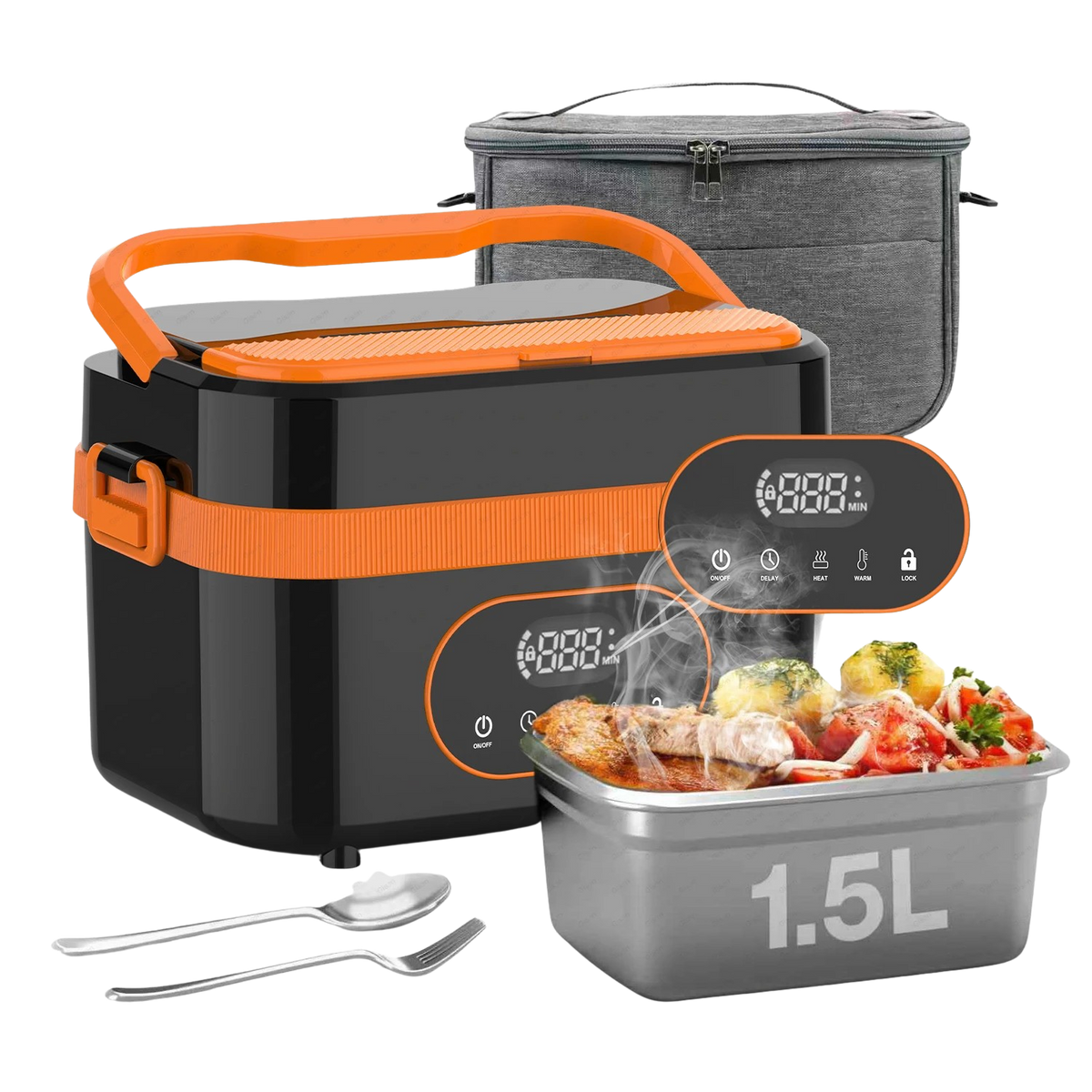 LunchBox Chauffante Sans Fil 60 W — Batterie 18 000 mAh, Cuve Inox 304, Timer 8h